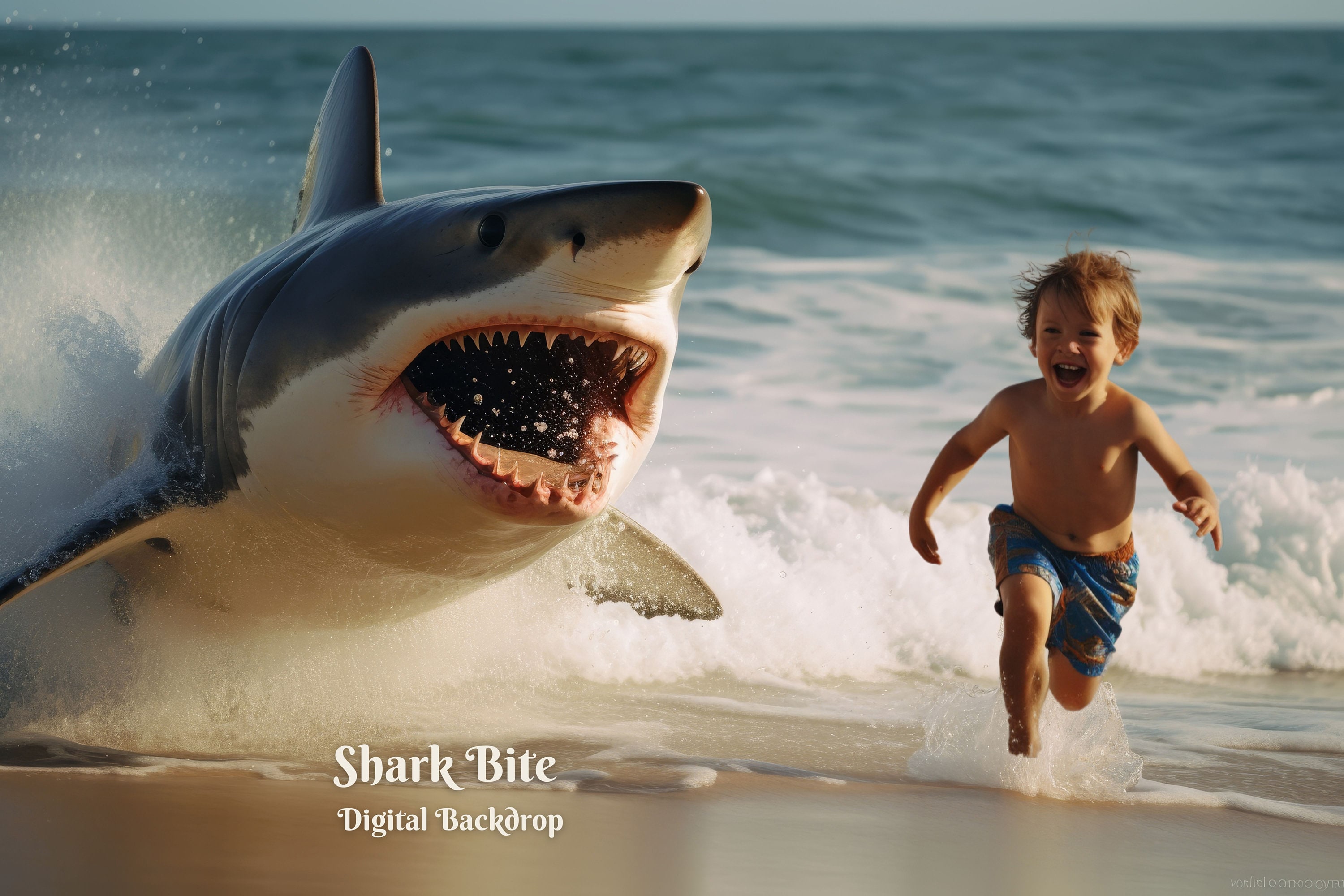 Shark Bite Digital Backdrop Shark's Jaw Digital Background Danger by ...
