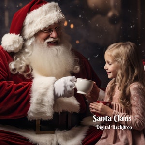 Christmas with Santa Digital Backdrop Merry Christmas  Digital Background Hot chocolate with Santa Photo Backdrop Festive Season Backdrop