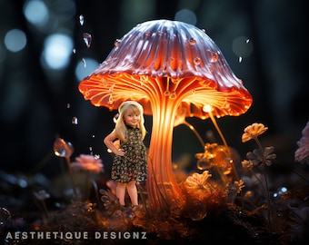 Glowing Magical Mushroom Digital Backdrop Fantasy Photo Background Fantasy Forest Photoshop Overlay  Ethereal Fairy Photo Background