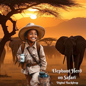 Elephant Herd on Safari Digital Backdrop Animal Encounter Digital Background for Nature and Animal Lover Creative Composite Images