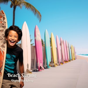 Surfing Boards Digital Backdrop Summer Outing Digital Background for Summer Vacation Creative Images Beach Surfing Lover Composite Backdrop