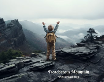 Rocky Mountain Digital Backdrop Hiking Adventure Digital Background Foggy Mountain Digital Background for Creative Composite Images