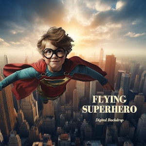 Flying Superhero Digital Backdrop Superkid Digital Photography Backgrounds for Composite Images Powerful Superhero Photo Background