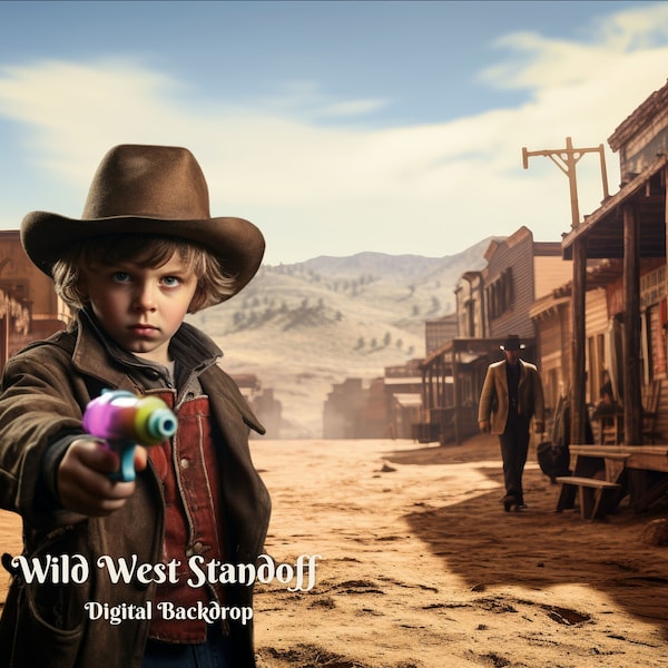 Wild West Standoff Digital Backdrop Old West Street Digital Background Bandits vs. Cowboy Background for Cowboy Standoff Creative Images