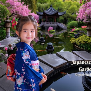 Japanischer Koi-Garten-Digital-Hintergrund für botanischen Garten-Foto-Hintergrund für Sakura-Park kreative zusammengesetzte Bilder Pagode-Schrein-Hintergründe