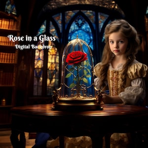Beauty and the Beast Digital Backdrop Red Rose in a Glass Digital Background for Fairy Tale Fantasy Composite Image Princess Backdrop