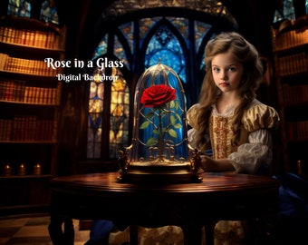 Beauty and the Beast Digital Backdrop Red Rose in a Glass Digital Background for Fairy Tale Fantasy Composite Image Princess Backdrop