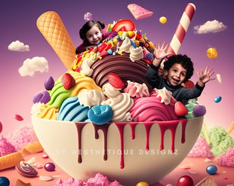 Big Ice Cream Digitale Achtergrond Candyland Achtergrond Big Dessert Photoshop Overlay Sweet Tooth Foto Achtergrond Ice Cream Lovers