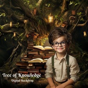 Tree of Knowledge Digital Backdrop Wooden Bookshelf Digital Background Book Lover Background for Creative Composite Images Library Backdrop