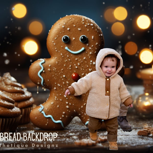 Happy Gingerbread Digital Backdrop Magical Christmas Photo Background for Composite Images Big Gingerbread Cookie Digital Background