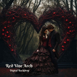 Red Vine Arch Digital Backdrop for Valentines Composite Images Heart Day Digital Background for Romantic Images for Gothic Couples