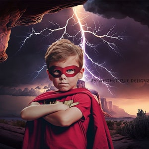 Superhero Digital Backdrop Lightning Photoshop Overlay Creative Cool Background for Composites Kid&#39;s Backdrops Photography Backdrop