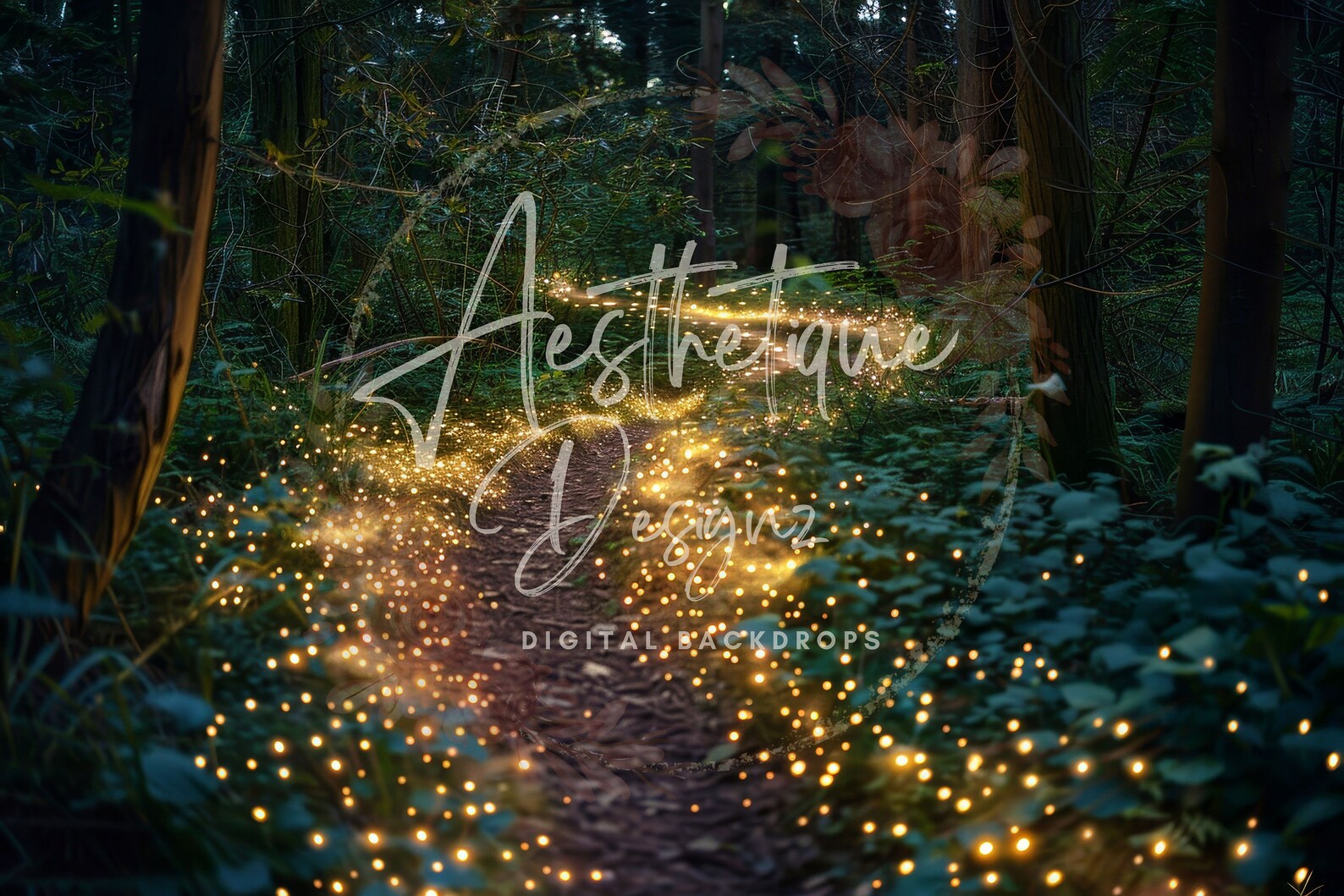 Magical Forest Path Digital Backdrop Fantasy Fairy Lights Digital ...