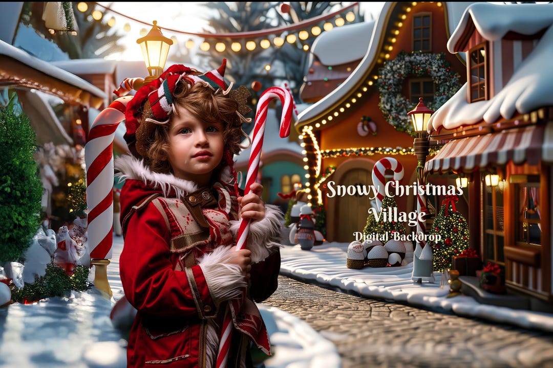 Snowy Christmas Village Digital Backdrop Winter Wonderland Digital ...
