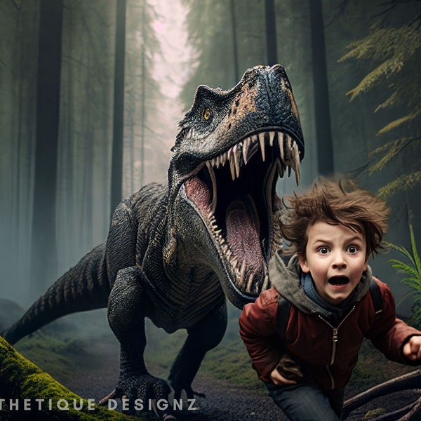 Chased by a Dinosaur Digital Backdrop Mythical Creatures Digital Background Fantasy Theme Photoshop Overlay for Photography Dino Backdrop
