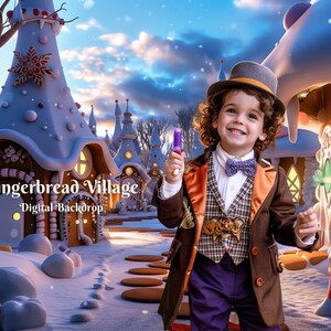 Gingerbread Village Digital Backdrop Christmas Edible House Photography Background for Christmas Composite Images Candy House in Forest