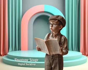 Duotone Stage Digital Backdrop for Poetic Stage Composite Images, Podium Stage Photography Background for Fun Creative Photoshoot