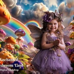 Toile de fond numérique enchantée terre des champignons, petite terre des elfes, fond photo, forêt de champignons fantastiques, superposition de Photoshop, superposition de fées éthérées