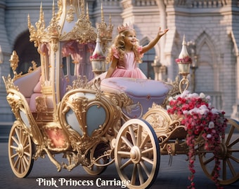 Pink Princess Carriage Digital Backdrop Royal Princess Carriage Digital Background for Fantasy Composite Images Fairy Tale Princess