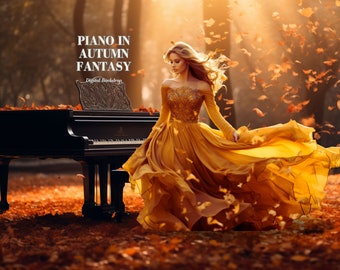 Piano in Autumn Fantasy Digital Backdrop Autumn Dreams Digital Background for Fall Composite Images Fall Season Digital Background