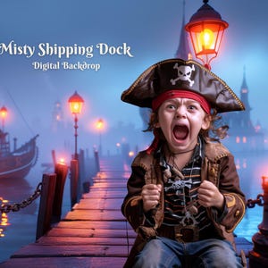 Misty Shipping Dock Digital Backdrop Mystery Ghost Ship Digital Background for Eerie Ship Port Composite Images Scary Ghost Pirates Images