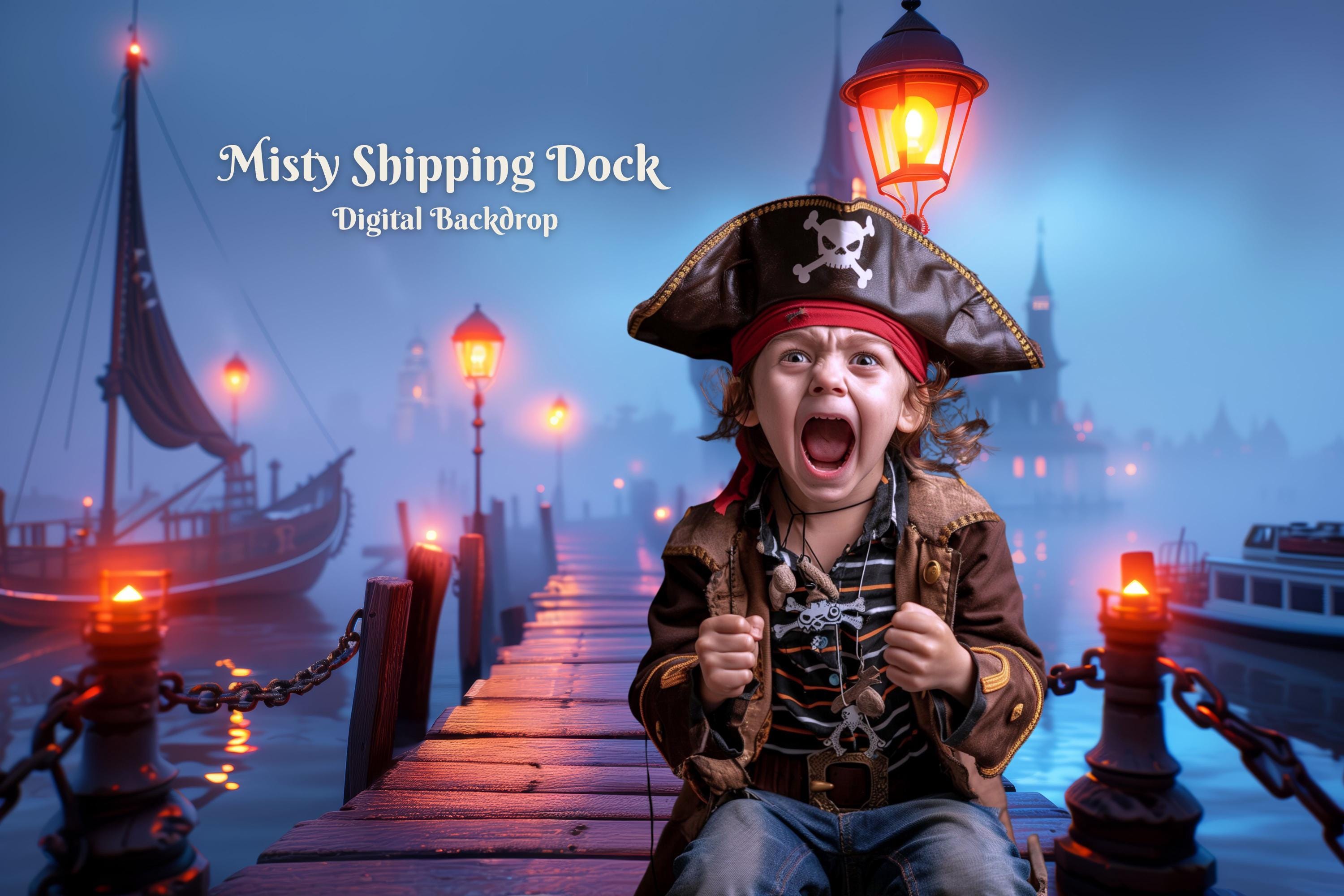 Misty Shipping Dock Digital Backdrop Mystery Ghost Ship Digital Background for Eerie Ship Port Composite Images Scary Ghost Pirates Images