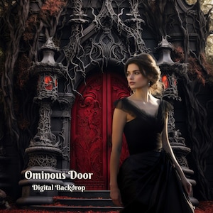 Ominous Door Digital Backdrop Dungeon Entrance Photo Background for Spooky Fantasy Composite Images Scary Entrance Backdrop