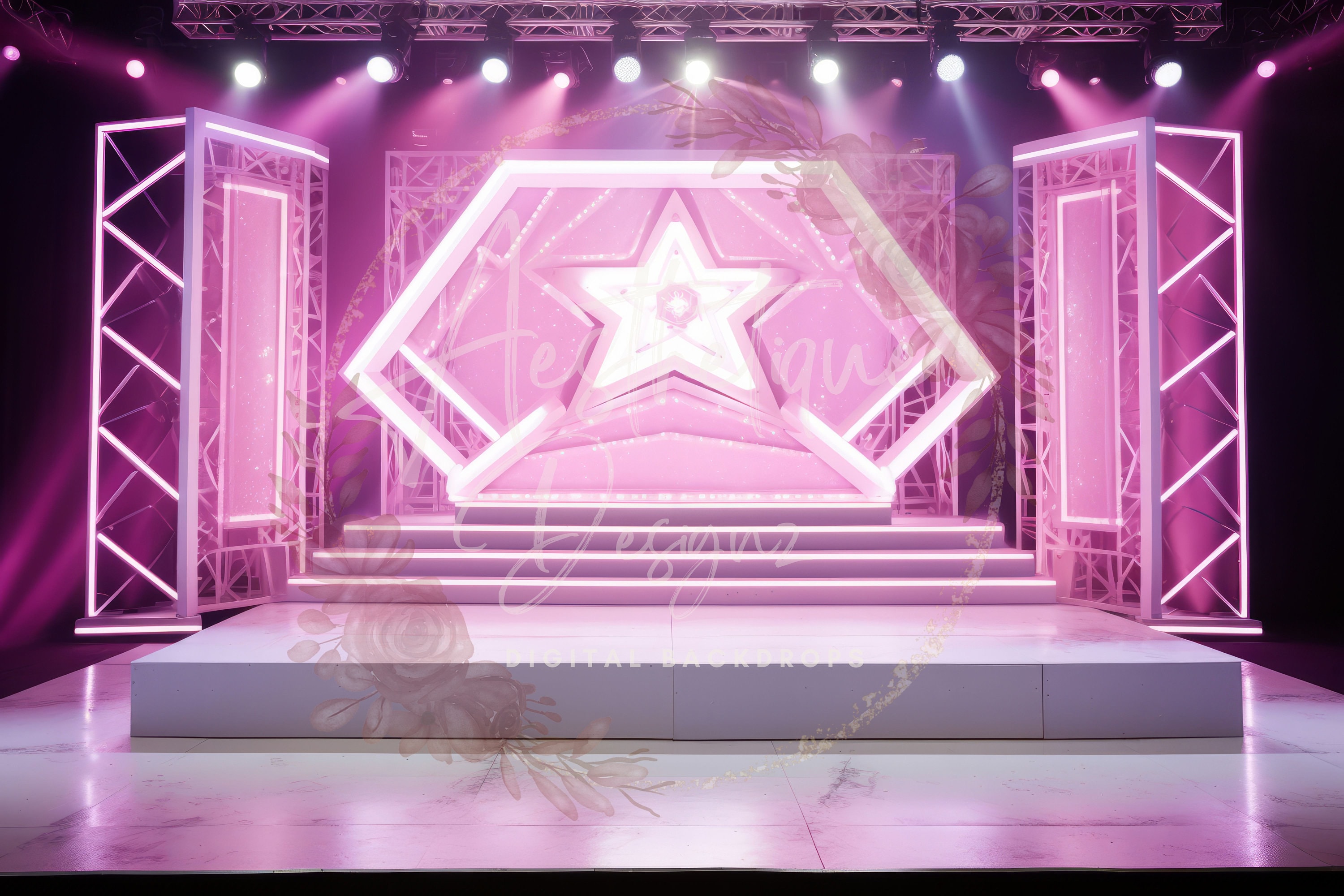 ピンクのステージデジタル背景 ステージパフォーマー 合成画像用