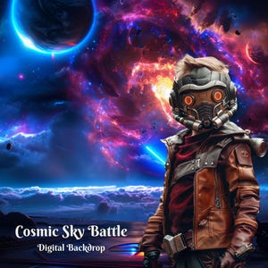 Cosmic Sky Battle Digital Backdrop for Advanced Future Space Travel Composite Images for Sci-Fi Battle Scene Creative Digital Overlay