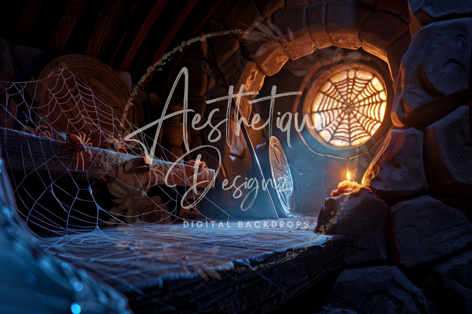 Spider's Chamber Backdrop Cobwebbed Room Digital Background for Spider ...