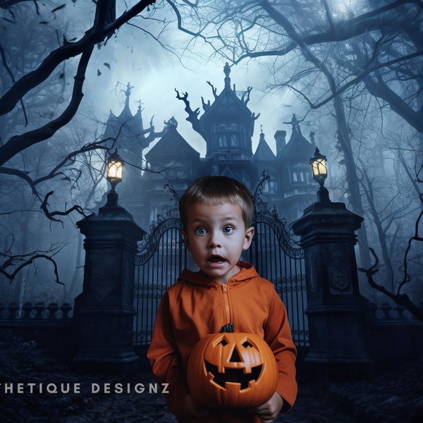 Spooky Haunted House Digital Backdrop Halloween Photo Background Horror House Photoshop Overlay  Composite Photos Halloween Theme Background