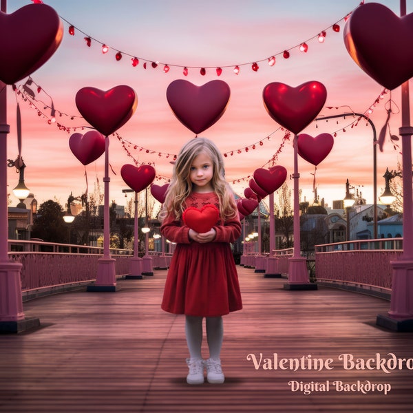 Valentine Digital Backdrop Hearts Photography Background  for Composite Images Pink Sky Digital Background Hearts Day Background