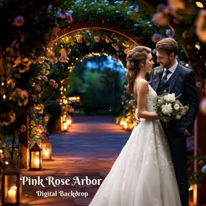 Pink Rose Arbor Digital Backdrop Gothic Garden Digital Background for Composite Images  Black Botanical Garden Photo Background for Weddings