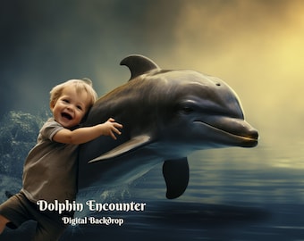 Dolphin Encounter Digital Backdrop Aquatic Animal Digital Background for Nature and Animal Lover Creatives for Friendly Fish Composite Image