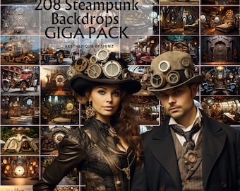 208 Steampunk Digital Backdrops GIGA PACK Steampunk Inspired Photography Backgrounds High Resolution Backgrounds for Composite Images