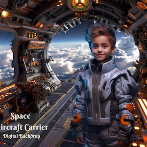 Space Aircraft Carrier Digital Backdrop for Advanced Future Technology Composite Images for Space Travel Creative Digital Background