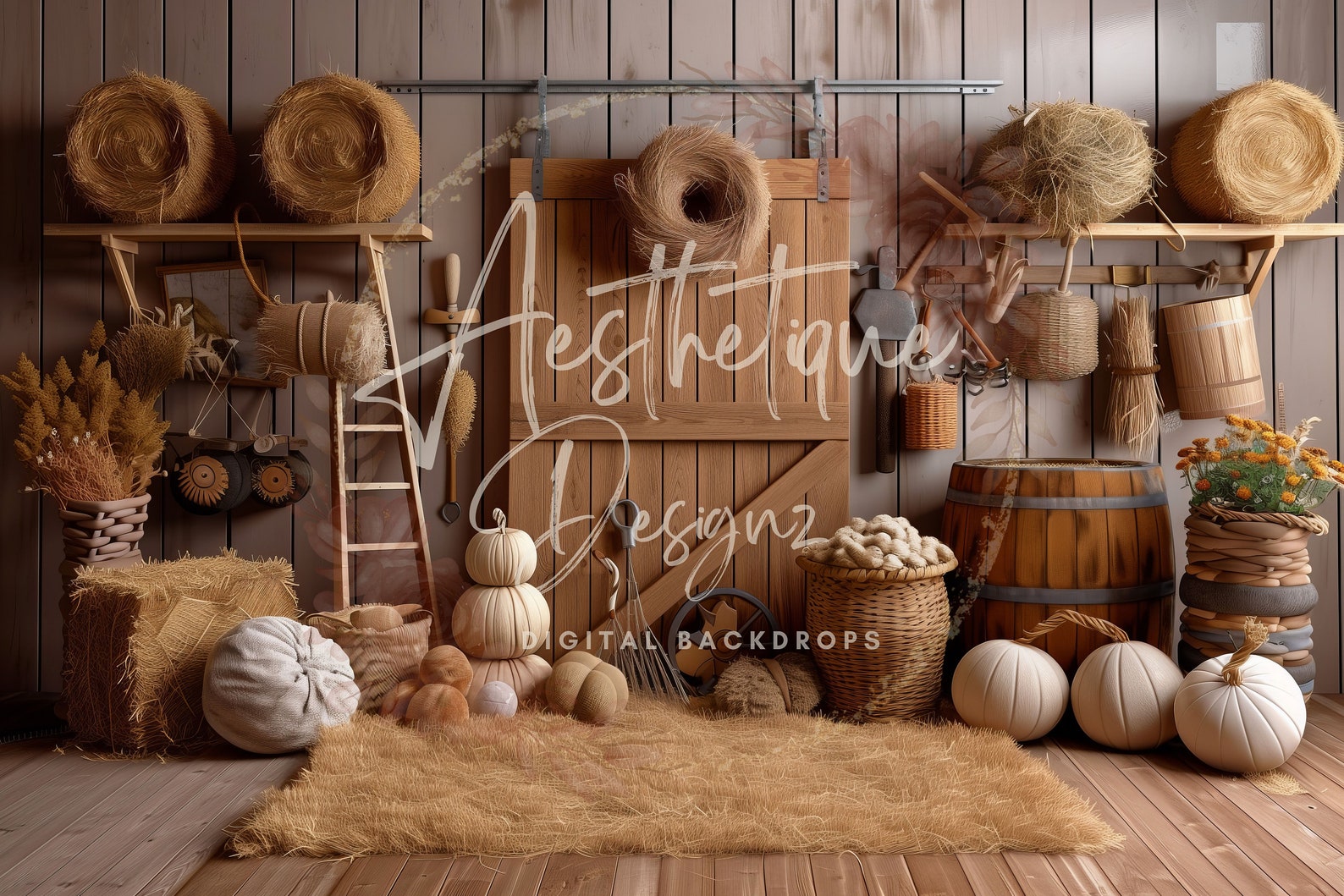 Warm Rustic Barn Studio Digital Backdrop Hay Barn Background Stable ...
