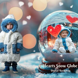 Hearts Snow Globe Digital Backdrop Valentine Photo Background Hearts Day Digital Background for Snowy Winter Creative Composite Images