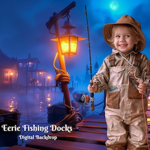 Eerie Fishing Docks Digital Backdrop Mystery Ghost Ship Digital Background for Eerie Ship Port Composite Images Scary Ghost Pirates Images