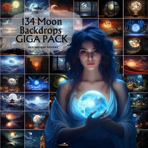 134 Moon Themed Digital Backdrops GIGA PACK Maternity Photoshoot Backgrounds Lunar Backgrounds for Composite Images Blood Moon PS Overlays