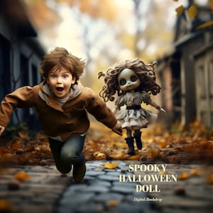 Spooky Halloween Doll Digital Backdrop Chased by a Haunted Doll Photography Backgrounds for Composite Images Spooky Photo Background