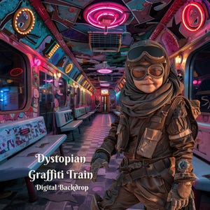 Dystopian Graffiti Train Digital Backdrop for Post Apocalyptic Era Composite Images Neon Train Digital Photo for End of the World Overlay