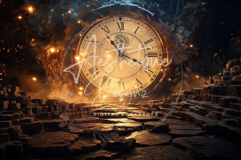 Time Back Background Lost in Time Digital Backdrop Fantasy Photo Background Magic Clocktower ...