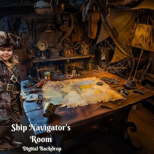 Ship Navigator's Room Telón de fondo digital Mapa del tesoro pirata Fondo digital para imágenes compuestas de fantasía Cazador de tesoros Superposición de Photoshop