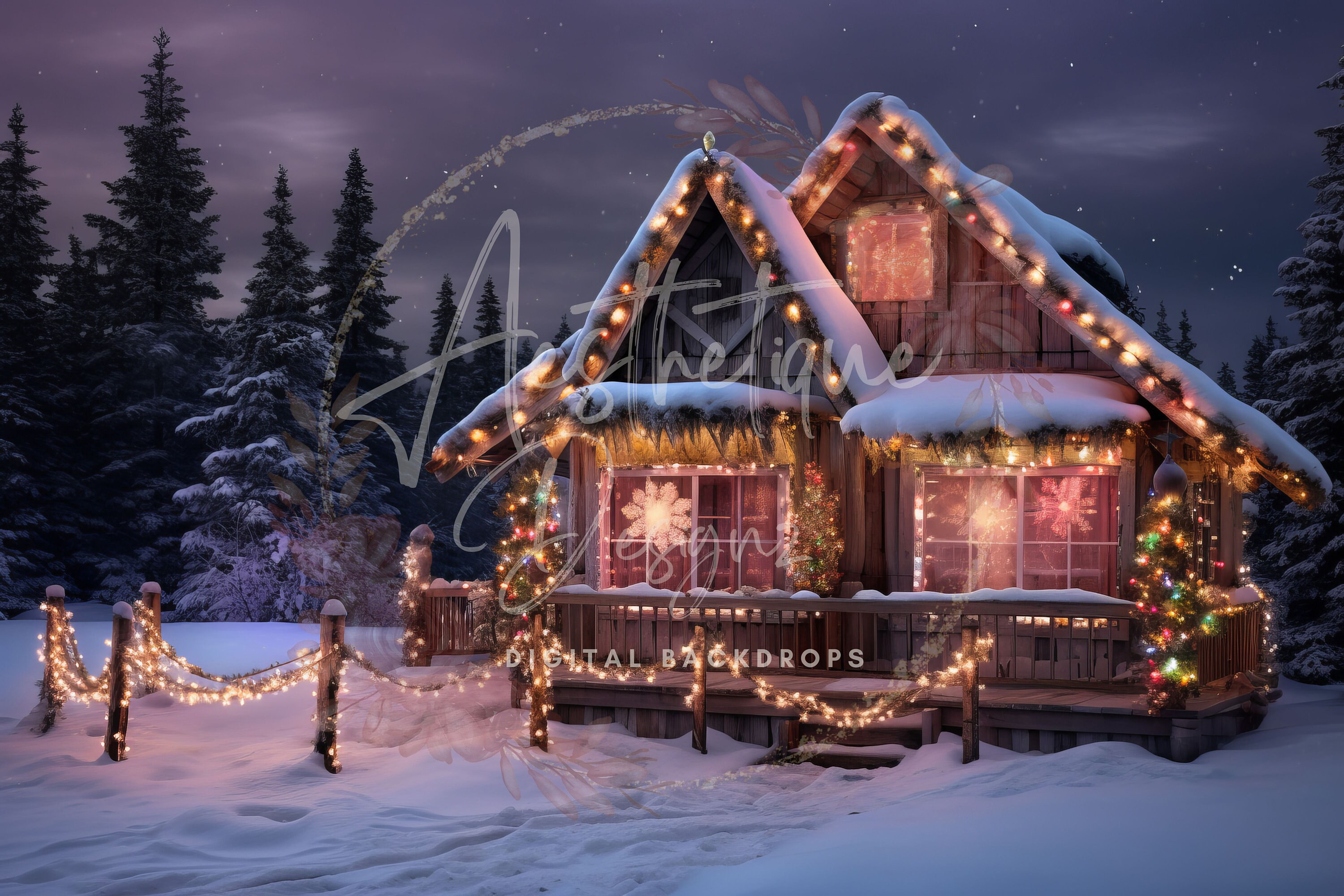 Christmas Log Cabin Wallpaper