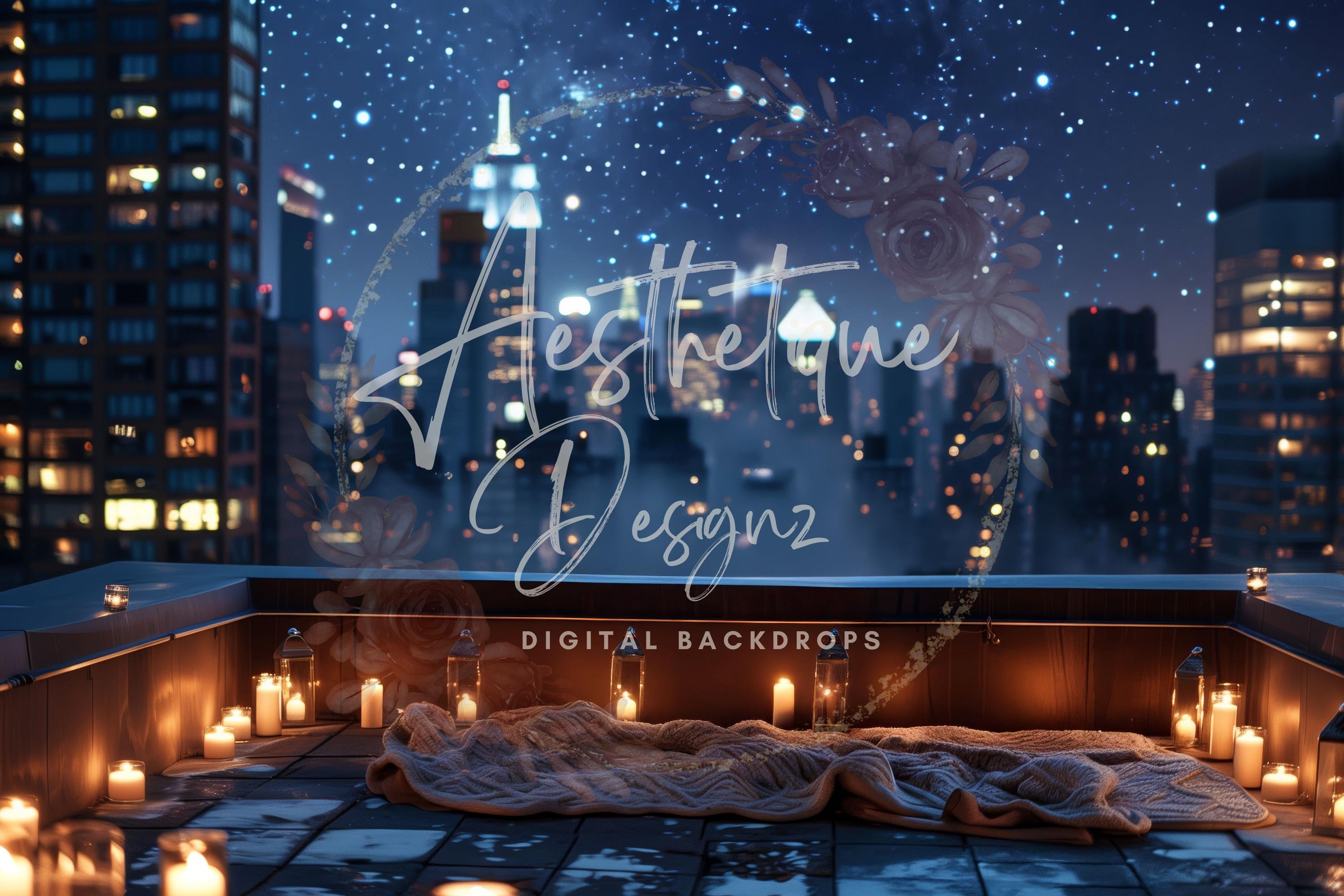 Overlooking Design Backdrop Rooftop City Lights Overview Digital Backdrop City Overlooking Digital ...
