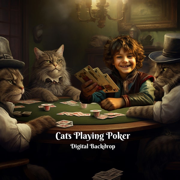 Cats Playing Poker Digital Backdrop Poker Card Game Photography Background  for Creative Composite Images Cat Gambler Digital Backdrop