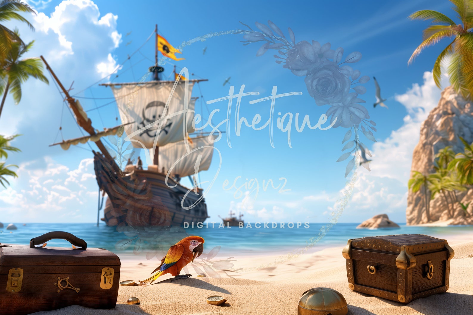 Pirates and Treasures Digital Backdrop Treasure Island Photo Background ...