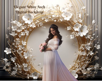 White Floral Arch Backdrops Maternity Digital Backdrop Wedding Photography Background  White Paper Arch Collection for Composite Images