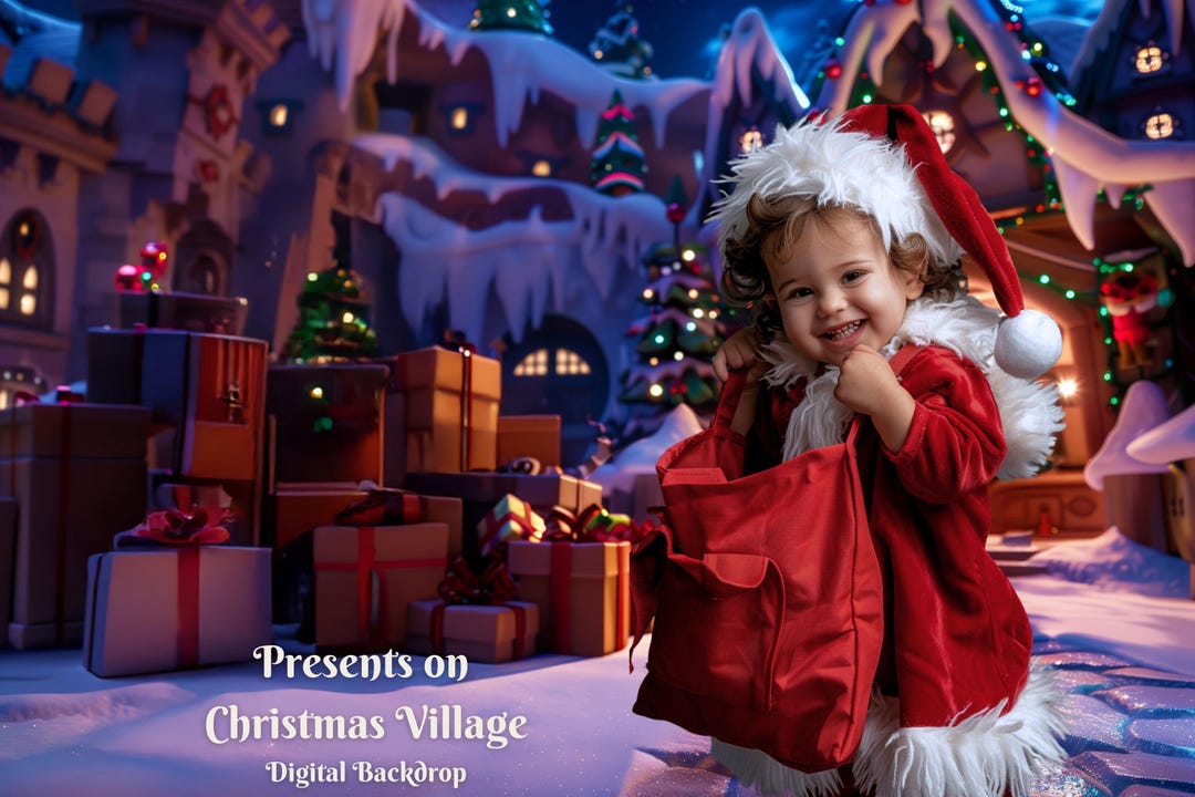 Presents on Christmas Village Digital Backdrop Winter Wonderland ...